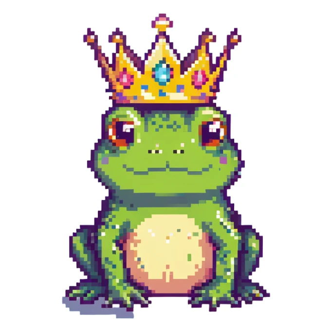cute frog wearing a crown simple colorful sticker