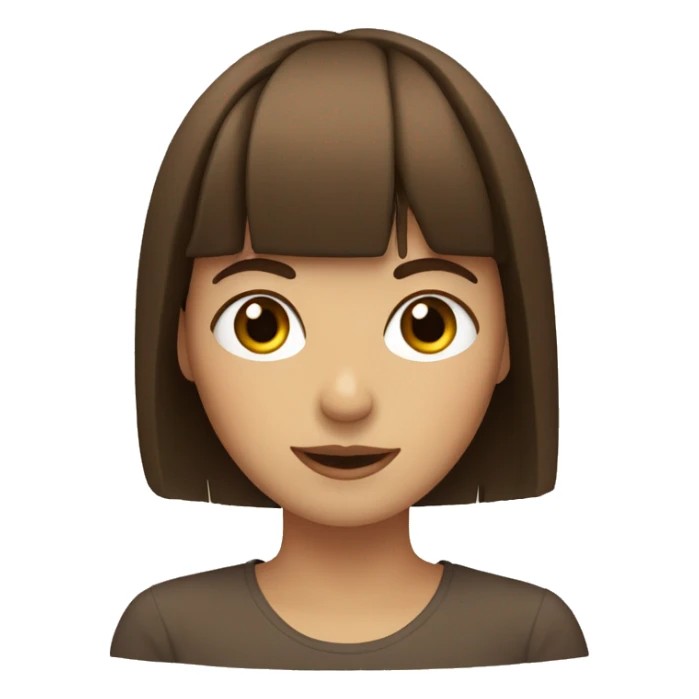 brown hair woman with fringe, with hazel eyes, happy sticker