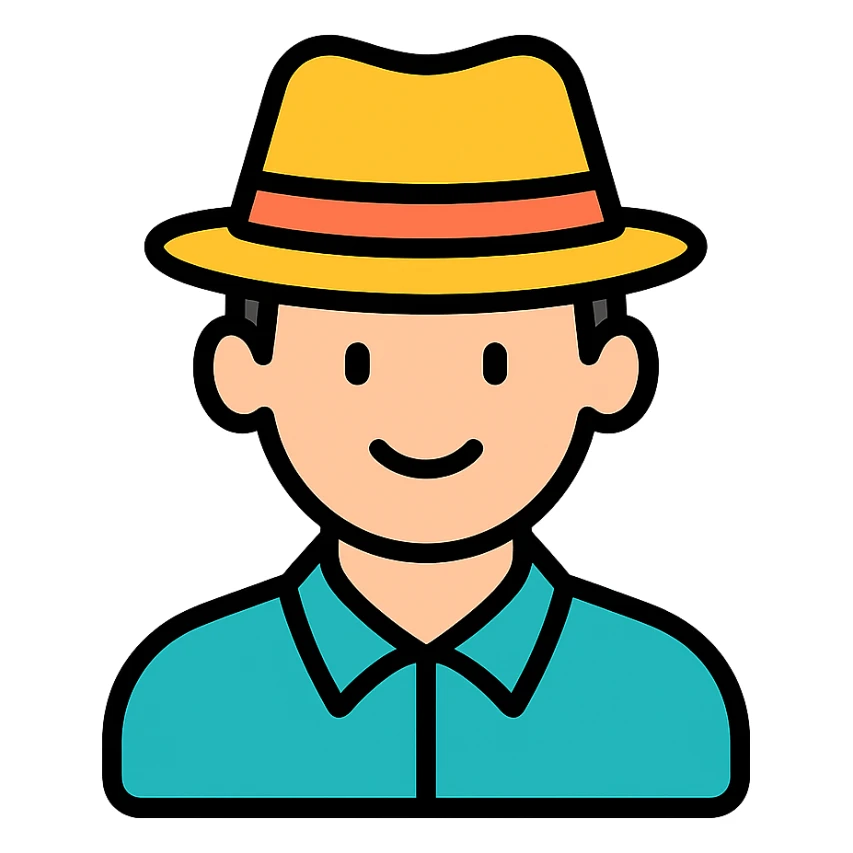 colored icon of a man wearing a hat sticker