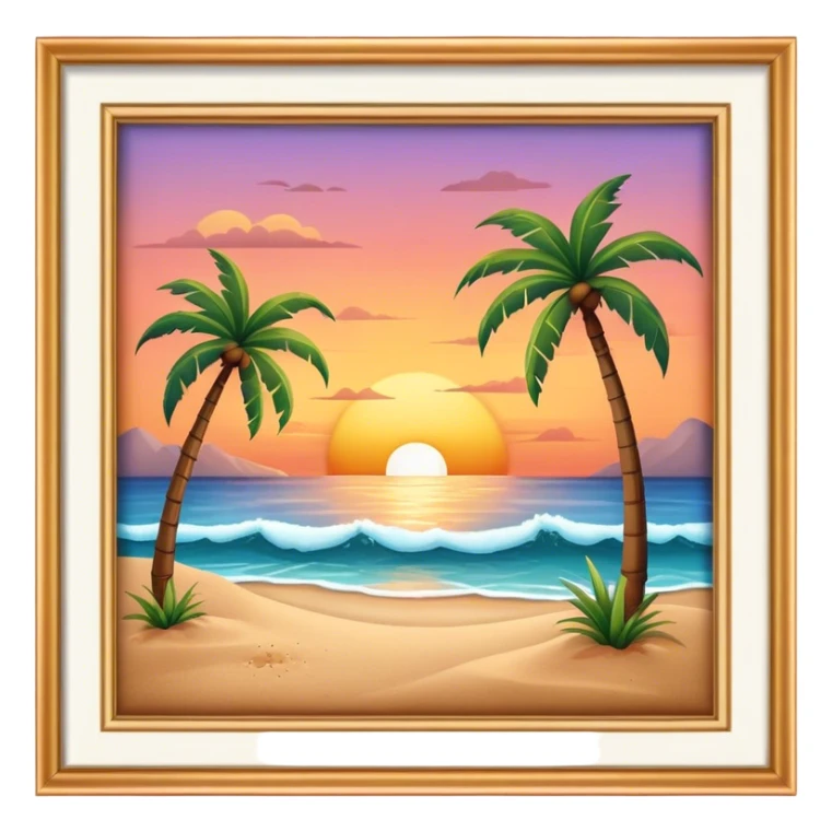 a beach with sand , water , a sunset , and palm trees sticker