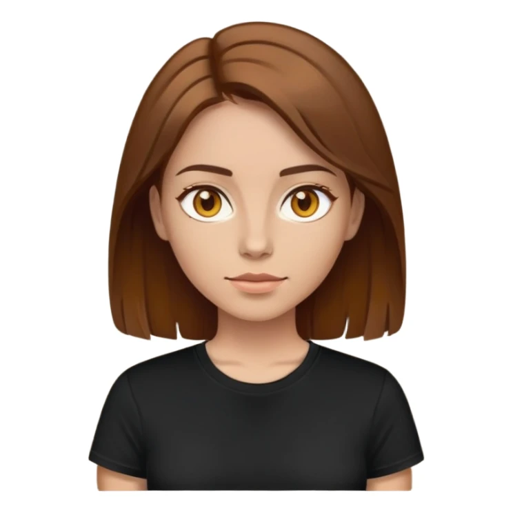 Mujer ojos color miel cabello castaño y camiseta negra  sticker