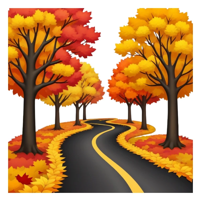 A winding black road through a path of autumn colored trees sticker
