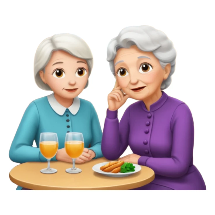 conversación dentro de un restaurant  dos personas y una de las persoans sea una abuela y el otro un adulto de 27 años mujer abuela y hombre joven sticker