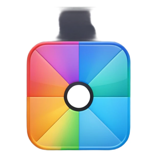 Davinci resolve "Color managment" shape, glossy iconm (rainbow colors) square with rounded edges (black glossy background) sticker