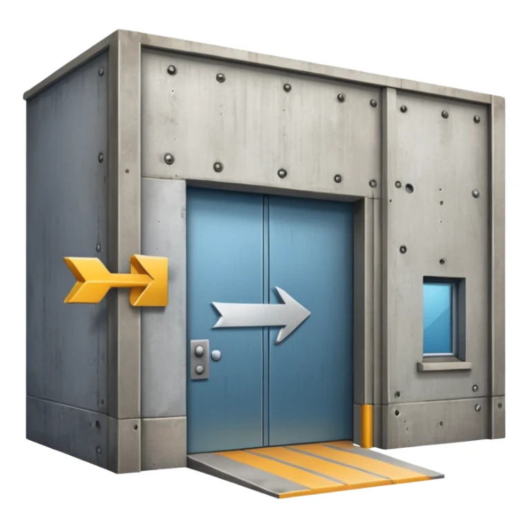 modern warehouse with an arrow that points in through te door sticker