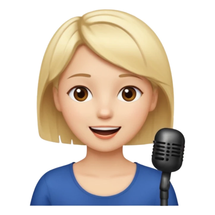 Crea una chica cantando con pelo rubio corto con ojos cafes  sticker