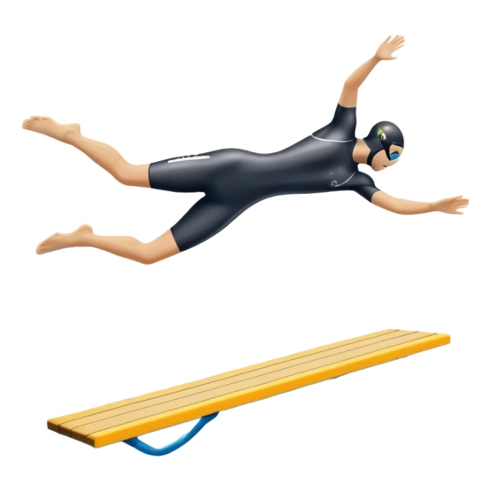 An icon showing a diver captured mid-air in a graceful pose above a pool, with a diving board behind and water below. Splash trails and motion lines emphasize precision and elegance. Transparent background highlights the beauty and focus of competitive diving. sticker