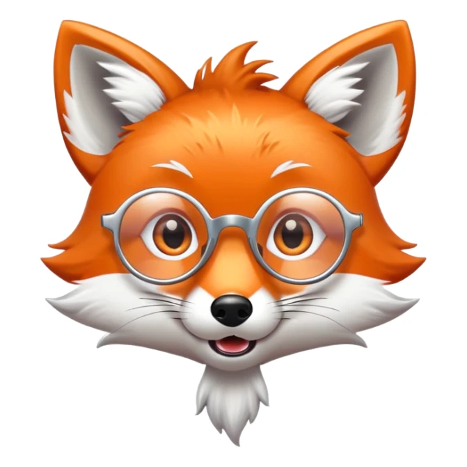 A surprised fox with sparkling fur, a glowing tail, a silver star on its forehead, and round glasses, with wide open mouth and eyes, looking shocked or scared. 🦊😱 sticker