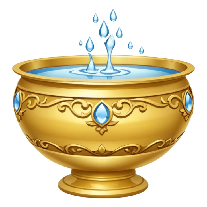 ornate gold bowl, top up inside view, full of water sticker