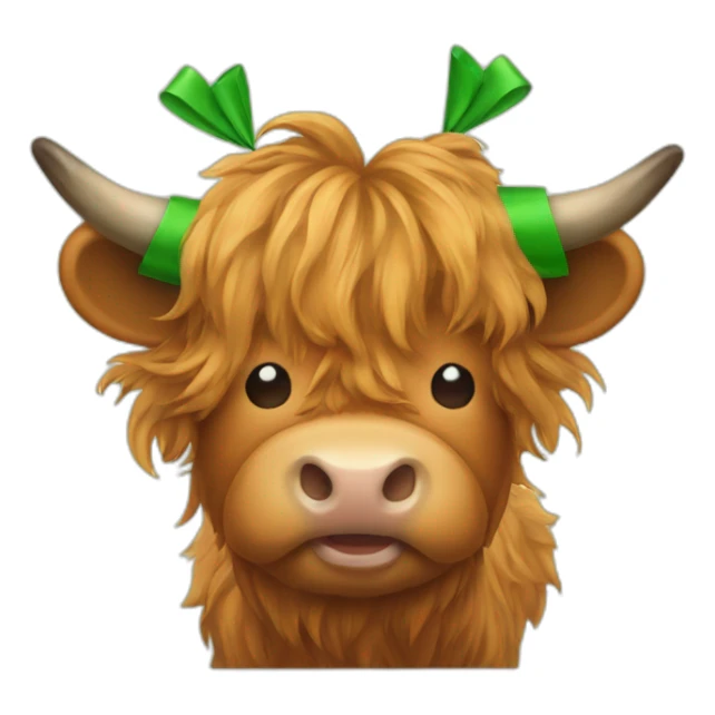 Maple the highland cow with a green bow on top of her head sticker