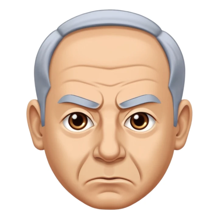 Create a highly recognizable emoji-style illustration of Benjamin Netanyahu, with angry facial features, exaggerated expressions, and a cartoonish look, focusing on clear and iconic shapes, flat colors, and a clean vector style sticker
