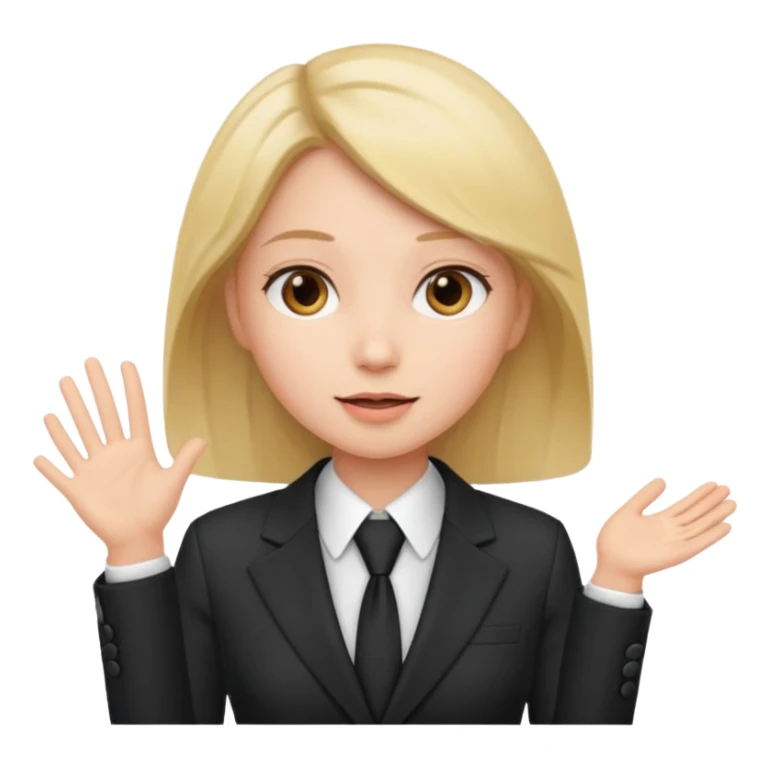 a girl in a suit tells a group of people something sticker