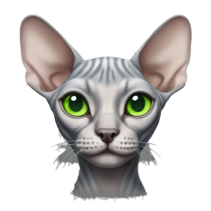 stripped grey sphynx cat with green eyes  sticker