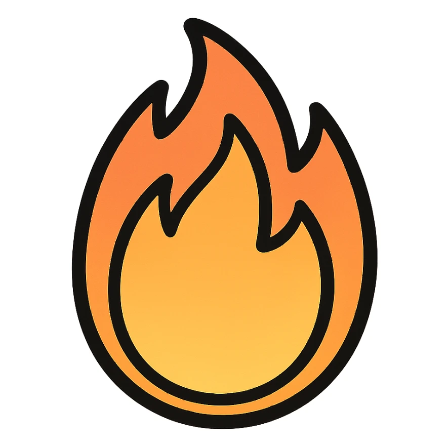 fire streak emoji, flat style, blue to orange gradient, no face, compact and bold, like a streak button, matching reference image sticker