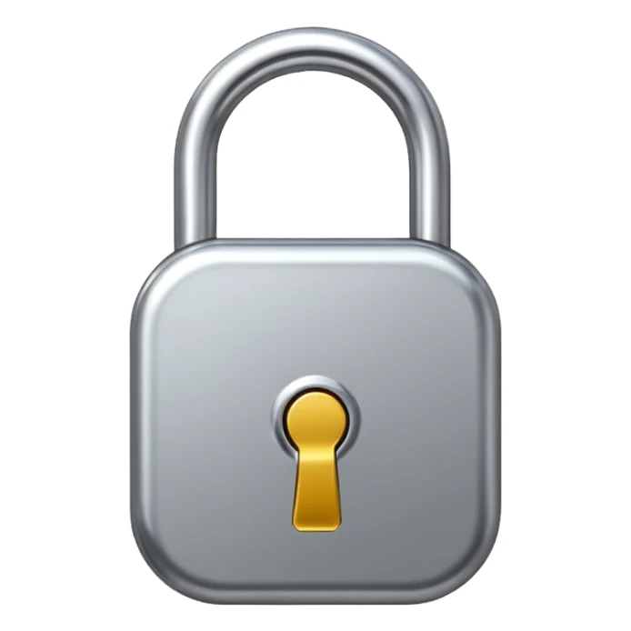 Chrome silver lock emoji, iOS emoji style, smooth metallic surface, rounded edges, reflective highlights, minimalistic sticker