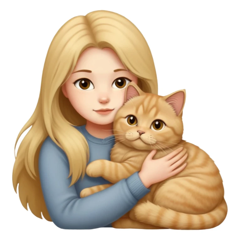 A long-haired girl hugs a Golden Shaded British shorthair sticker