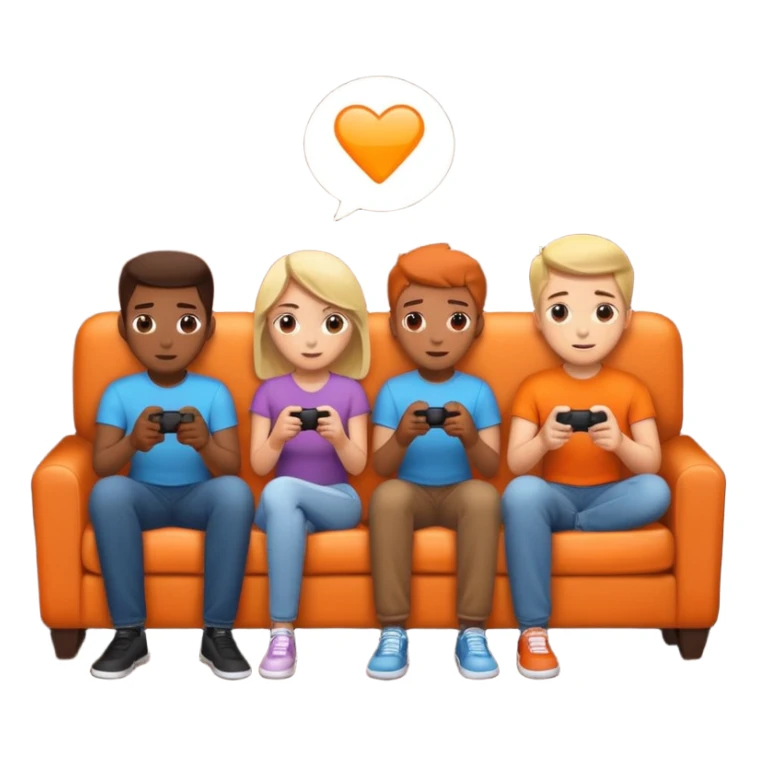 group of friends on couch playing a game couch should be dark orange sticker