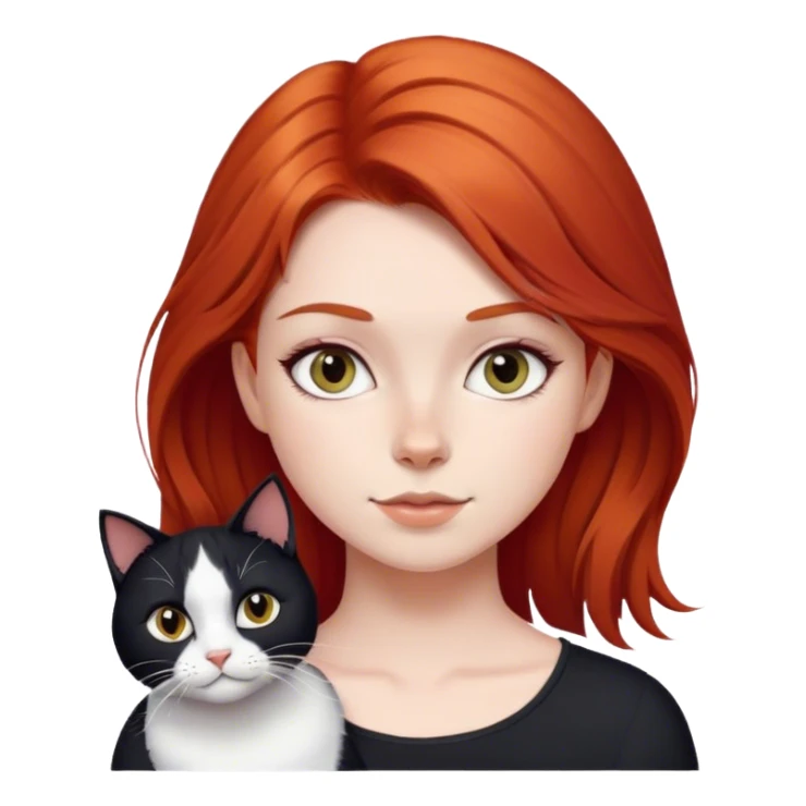 red haired girl with black and white cat sticker