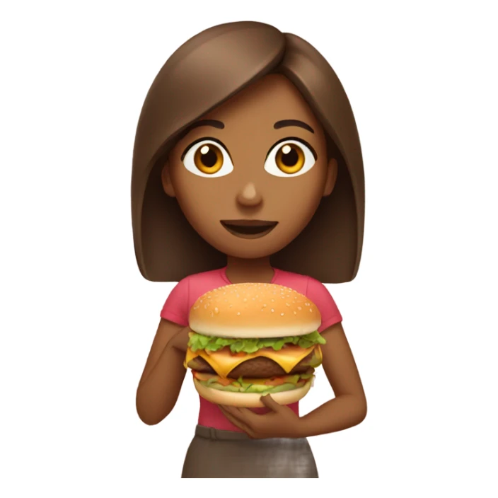 Brown girl with brown hair eating burger sticker