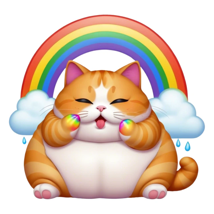 fat obese Cat puking rainbows sticker