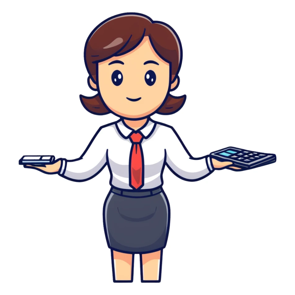 Female accountant spreading arms to the sides sticker