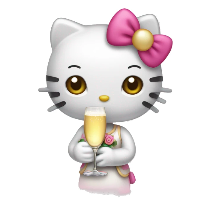 Hello kitty holding a glass of champagne  sticker