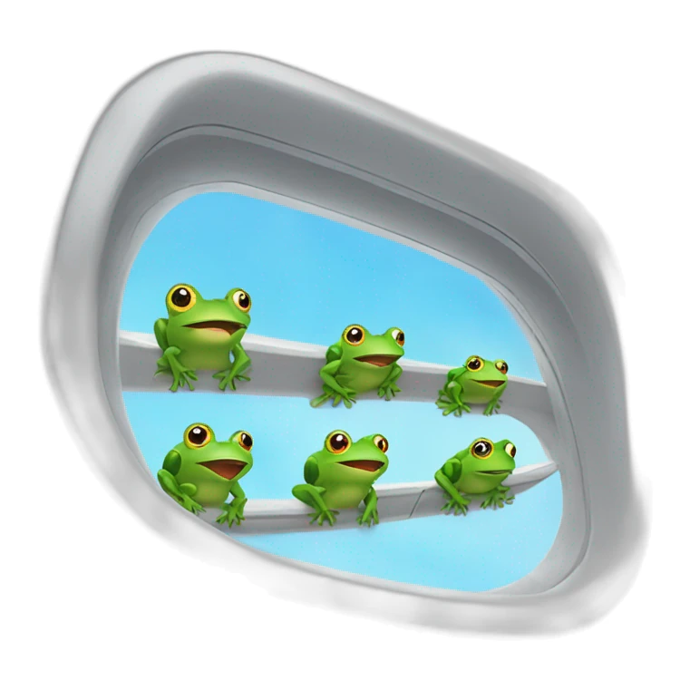 5 frogs fly on an airplane and look out the windows sticker
