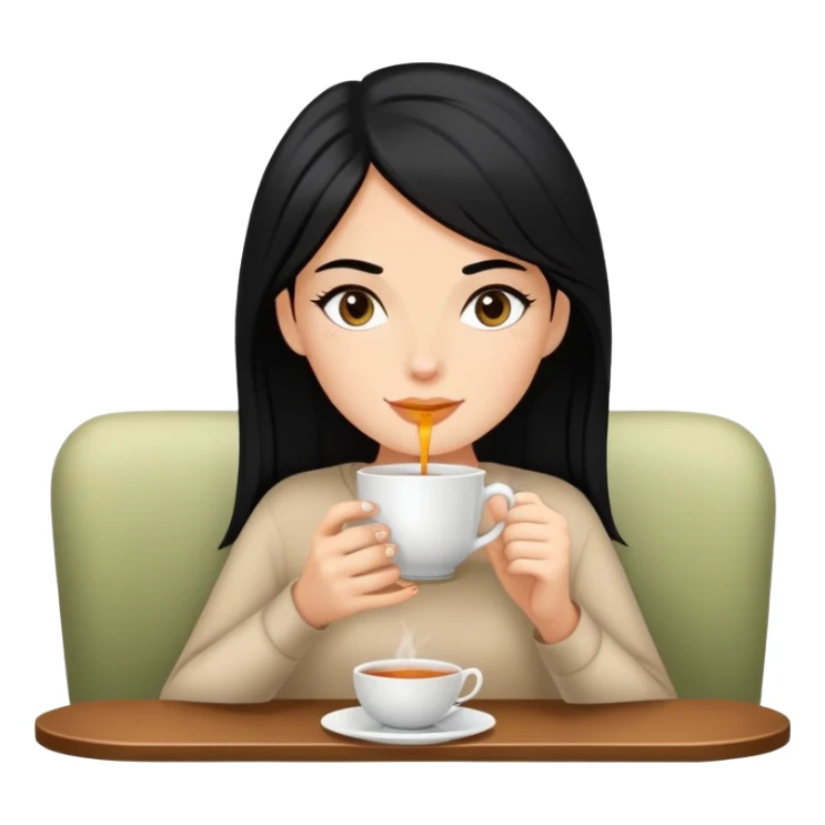 white girl with black hair doing self care, drinking tea, relaxing sticker