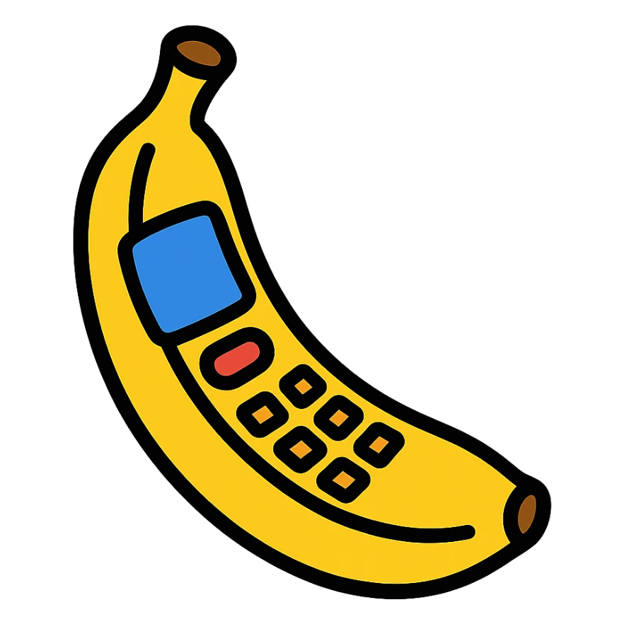 banana with T9 keyboard, minimal flat icon style sticker