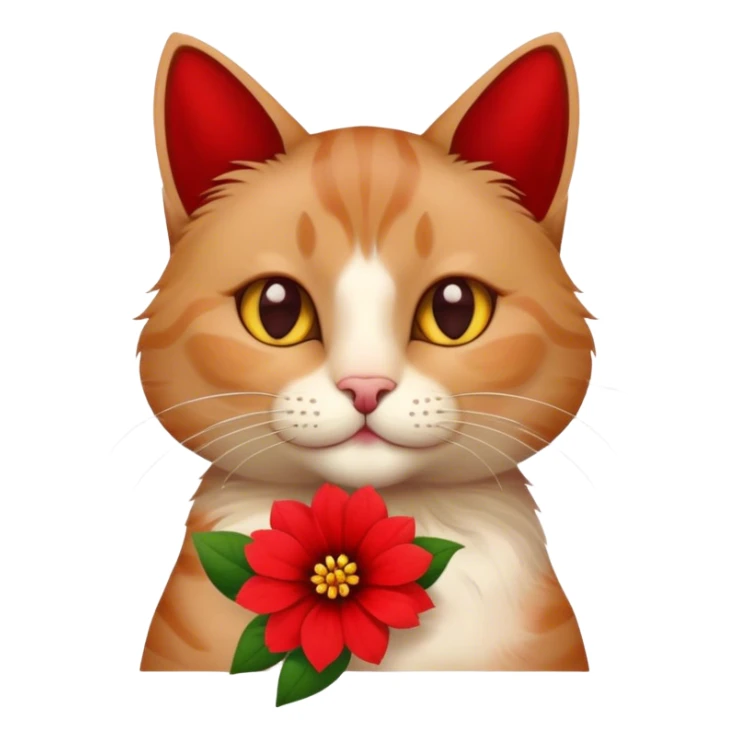 Un gato con una flor roja en la mano sticker