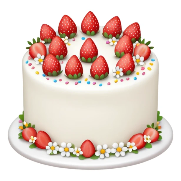 white cake with strawberries, colorful sprinkles, and small flowers on top sticker