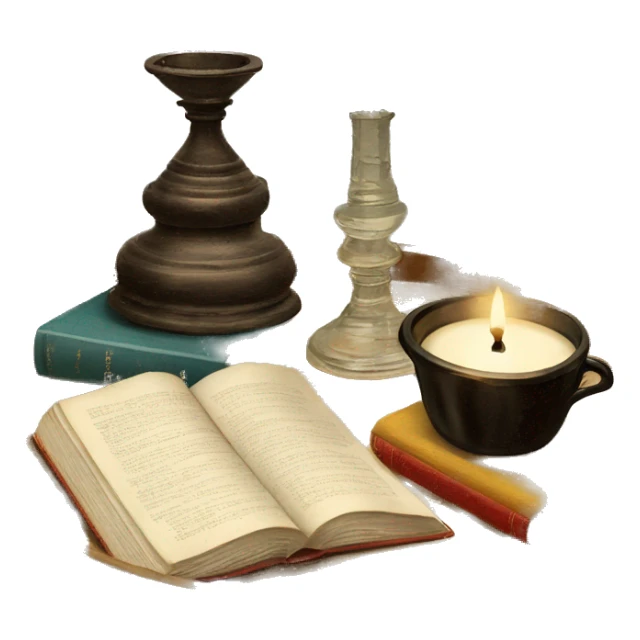 vintage tray with books and candle sticker