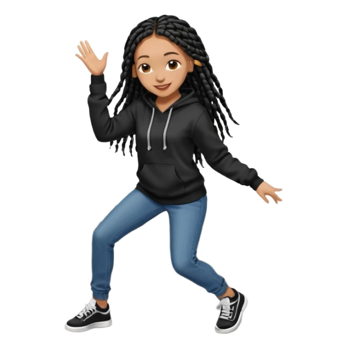 African American girl light skin with long black box braids wearing plain black hoodie wearing skinny jeans dancing in street sticker
