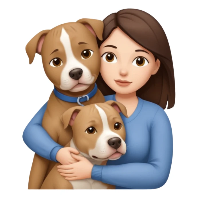White brunette woman hugging large beige pitbull dog sticker