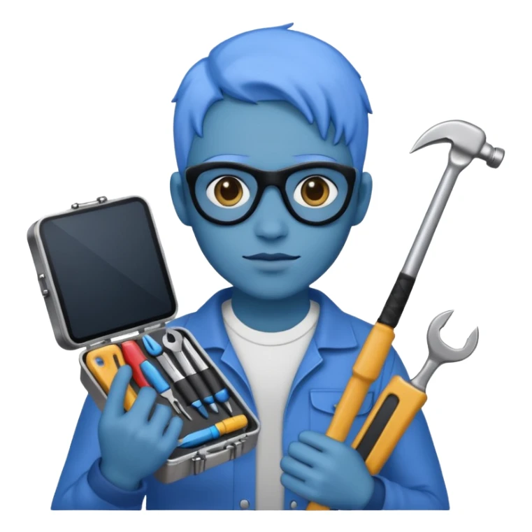 person with digital toolkit, digital vibes, blue sticker