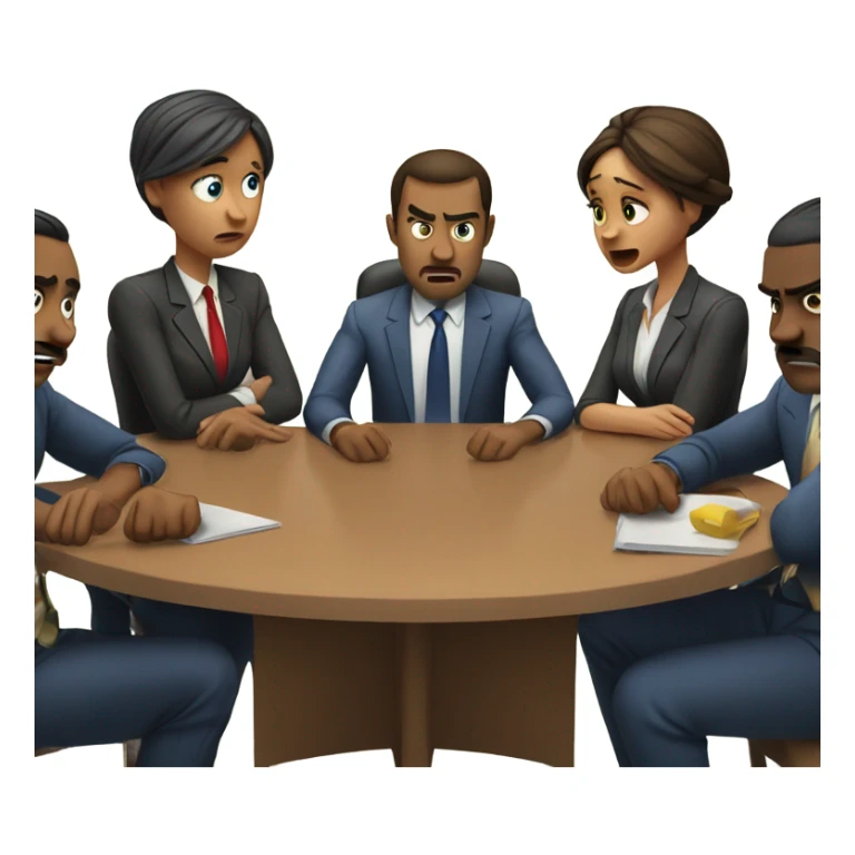 unhappy business people sitting around at a round table sticker