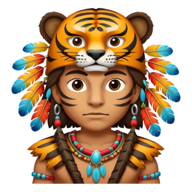 Aztec warrior in tiger pelt and colorful feathers sticker