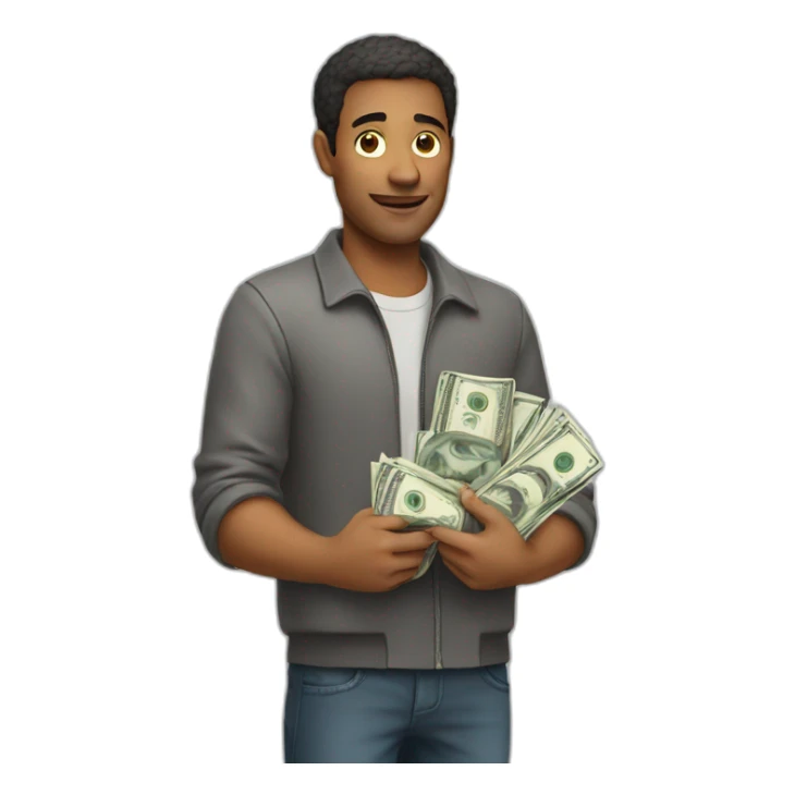 A MAN WITH A LOT OF MONEY IN HIS HAND sticker