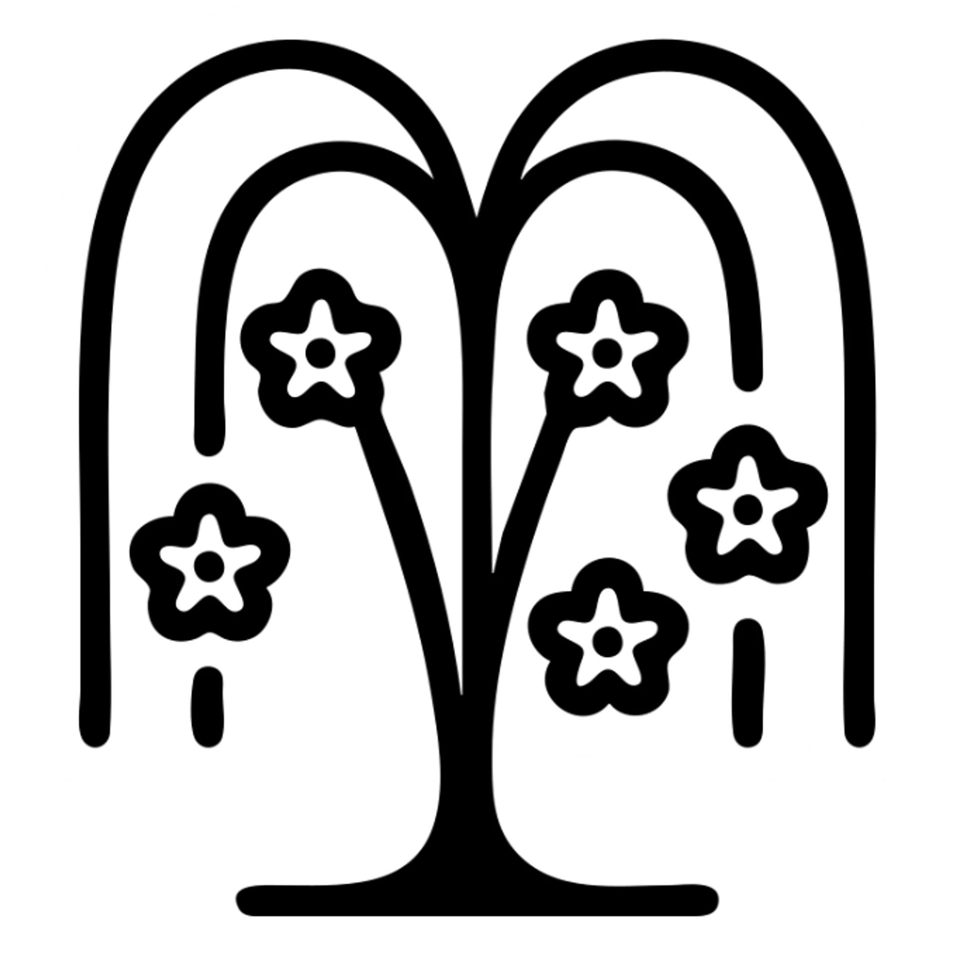 simple icon of a willow tree with white flowers, minimal, clean lines, no background sticker