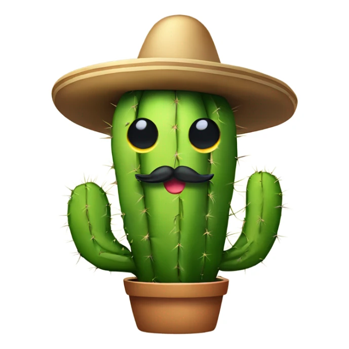 Cute cactus with arms wearing a sombrero with a black curly mustache sticker