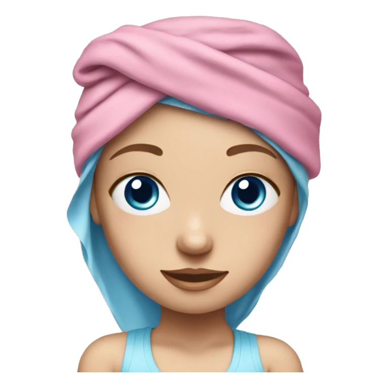 White girl with blue eyes with pink towel on head sticker
