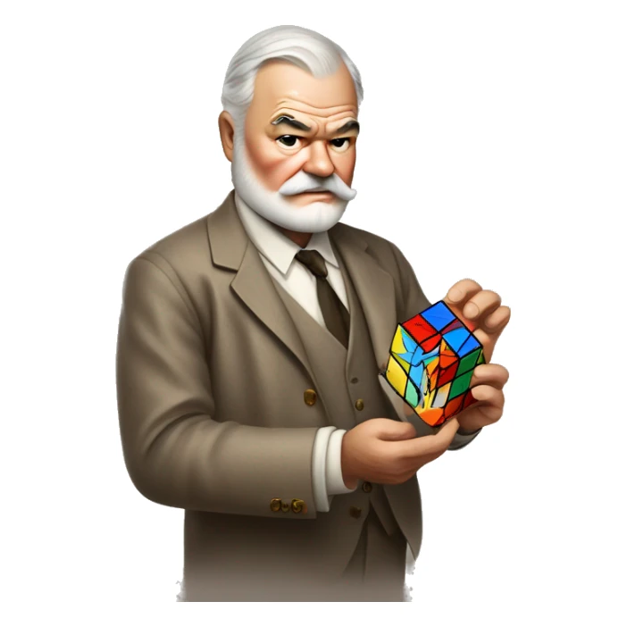 Ernest Hemingway holding a Rubik's cube in his hands sticker