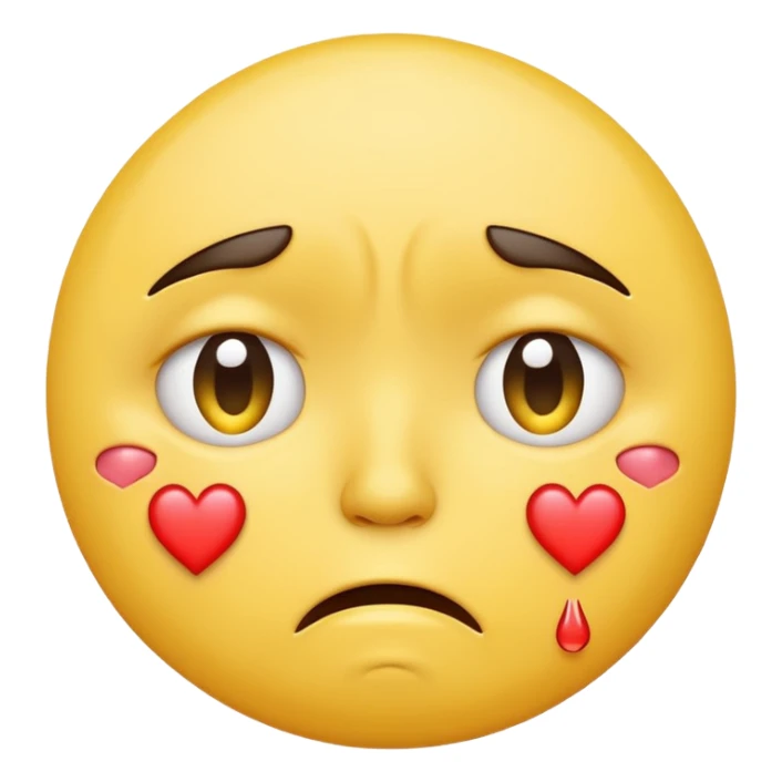 A yellow circular frowning Face with hearts above its eyes, crying sticker
