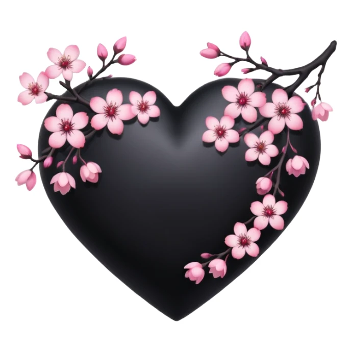 goth sakura heart, black heart with sakura branch and blossoms, pink highlights sticker