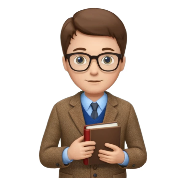 white man, brown hair, blue eyes, teacher sticker