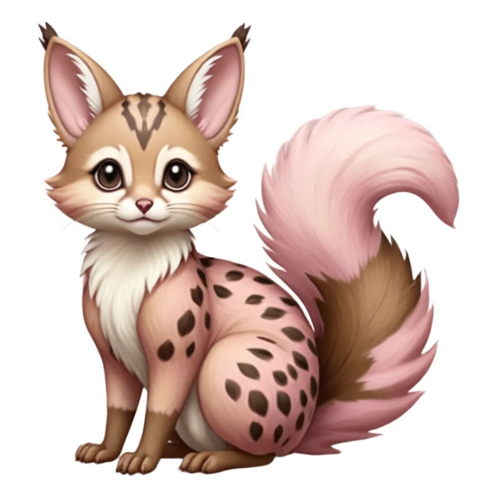 brown-pointed pastel-pink soft natural realistic romantic vintage antique divine beautiful elegant pretty precious cute young youthful  Fakémon-Pokémon-alien-opossum-squirrel-feline-serval-caracal-chinchilla-Minccino-Cinccino-Meowstic-rodent-hybrid-creature with a big fluffy bushy tail (full body) sticker
