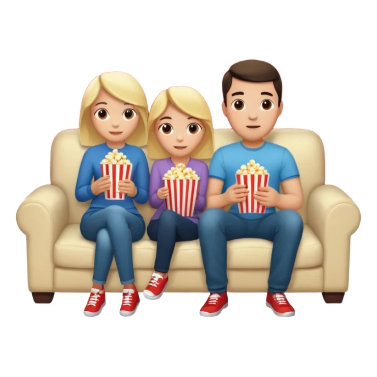 Crea un emoji dove un uomo e una donna mangiano i pop corn su un divano e guardano la tv, nella tv ci deve essere scritto netflix sticker
