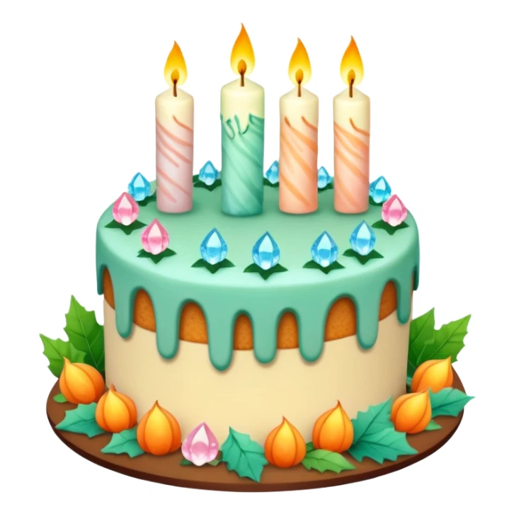 fall cake adorned with overflowing raw pastel crystals, leaves and candles sticker