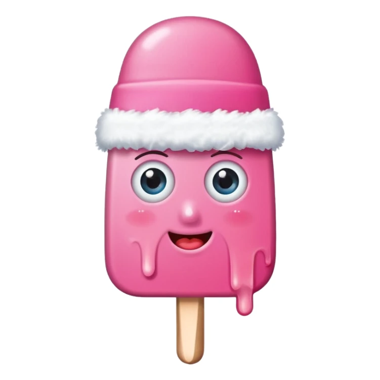 happy pink popsicle with eyes and white snow hat sticker
