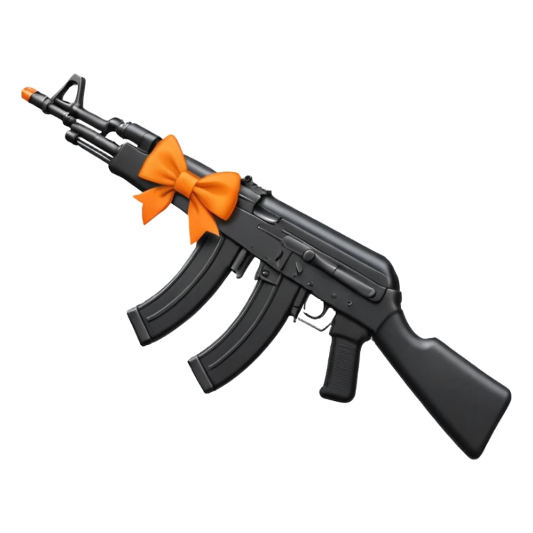 AK-47 in solid black with bright orange bows tied on, emoji art style sticker